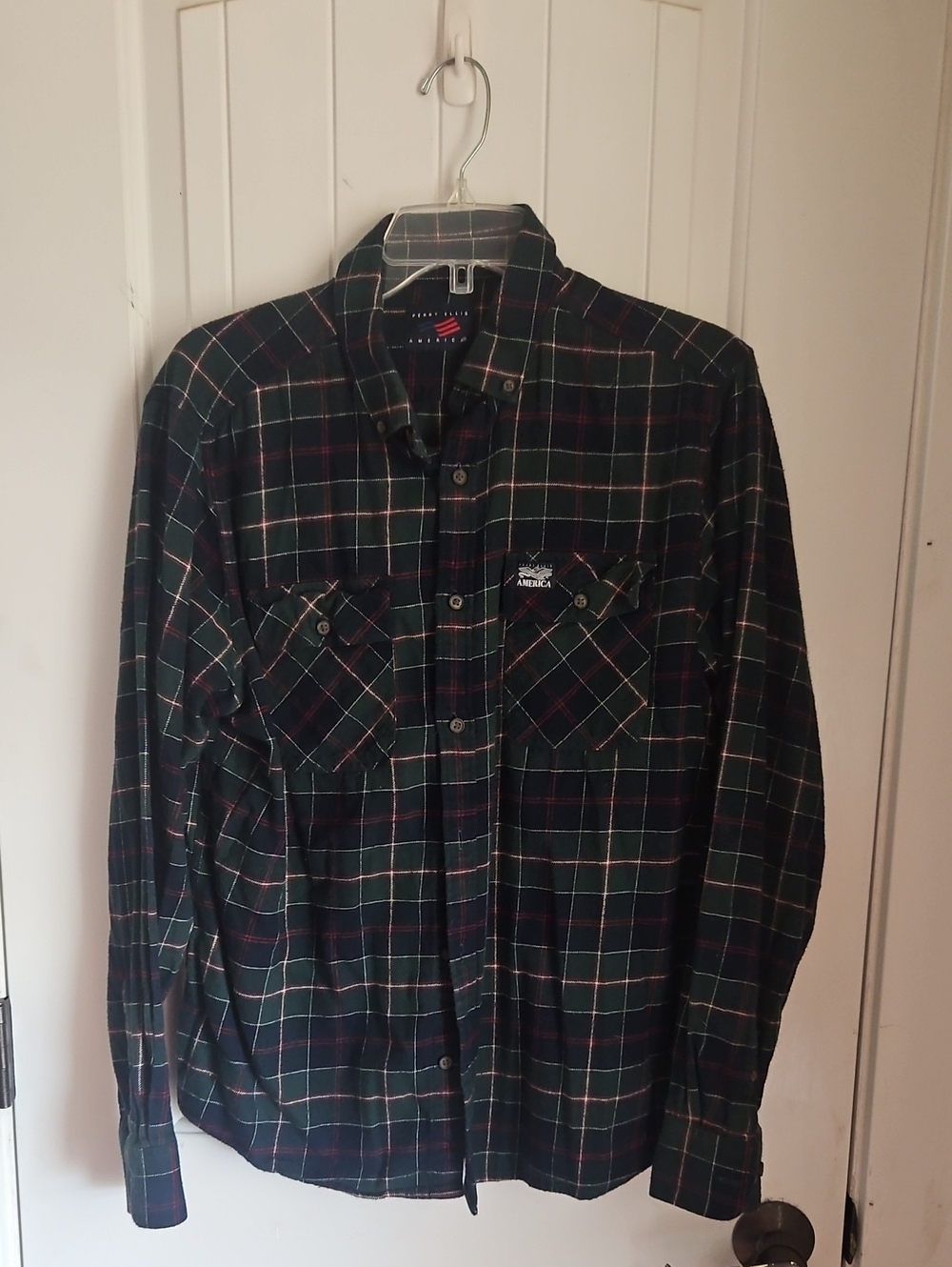 Perry Ellis Dark Green Plaid Button-Down Shirt